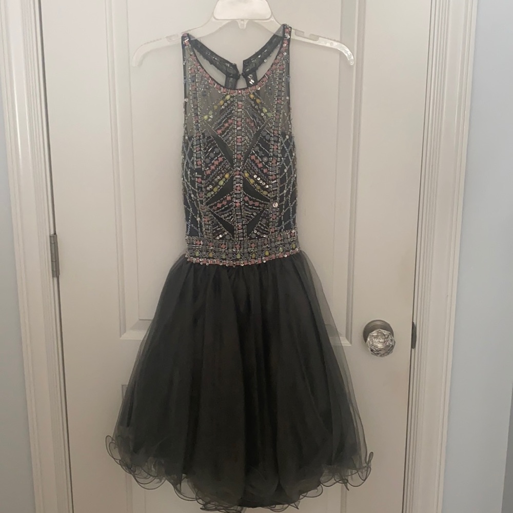 Gray dress with a beaded top and open back